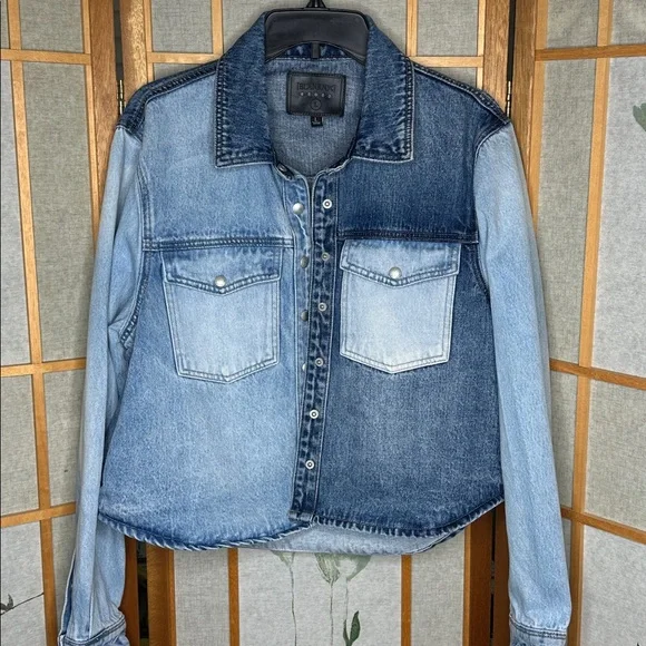 BLANK NYC Two-tone Cropped Denim Jean Jacket Size Large - Picture 6 of 12